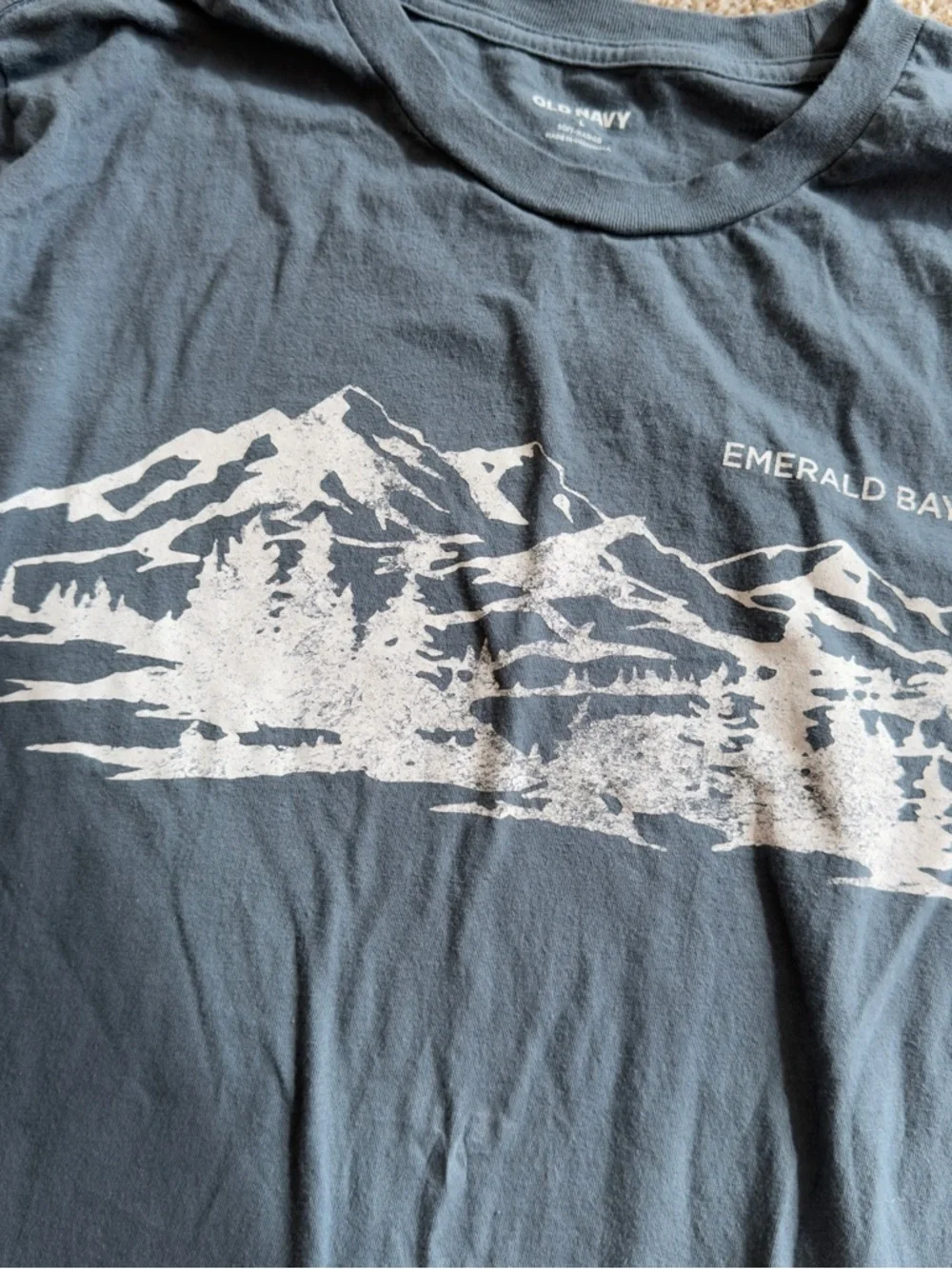 4/$20 Old Navy Emerald Bay Mountain Graphic Tee Blue Large Coastal Hiking